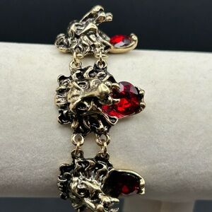 Kenneth Jay Lane Runway Red and Gold Lion Bracelet